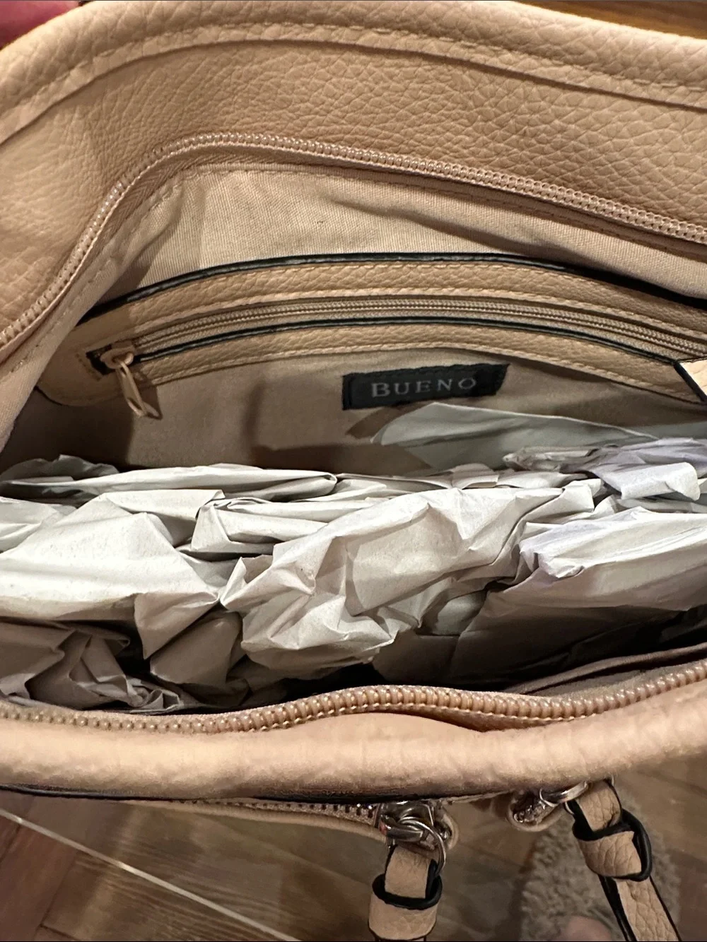 Bueno Vegan Neutral Beige Crossbody/Shoulder Bag with Front Zips